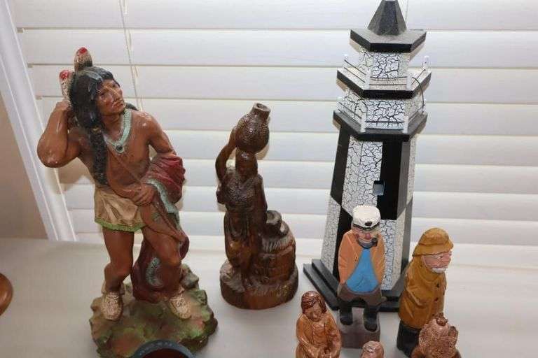 Variety of Decorative items: Wood Ceramic, Pottery, (lighthouse, sea men, Indian, Dutch Shoes, etc.)