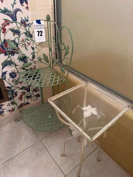 Metal Plant Stand and Small Glass Top Table