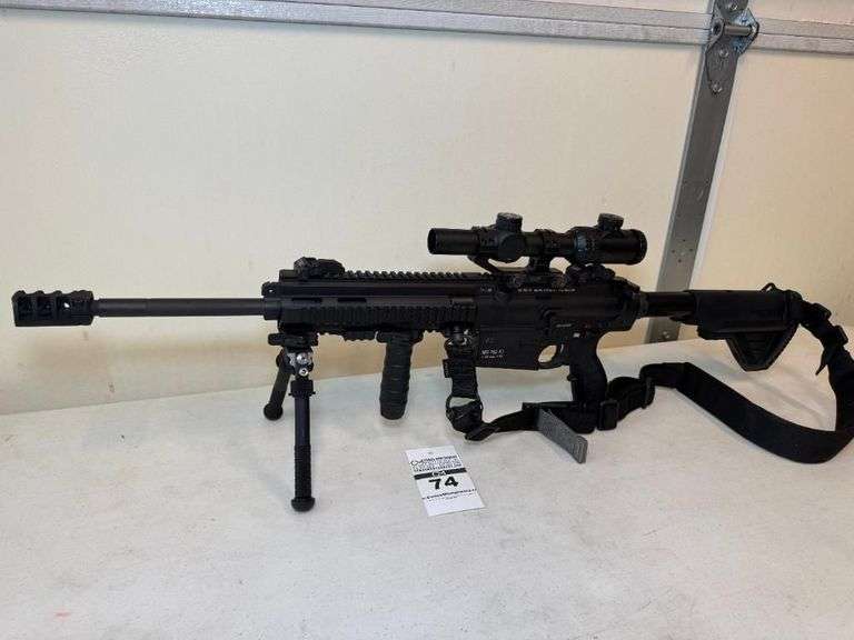 Heckler & Koch MR 762 A1 Semi-Automatic Rifle with Weaver scope, bipod, and sling.