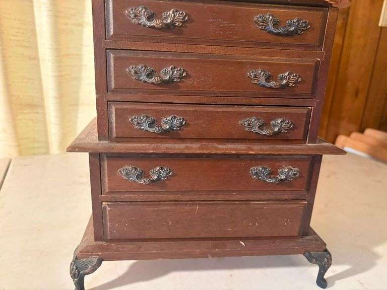 Miniature Wooden Chest of Drawers with Contents