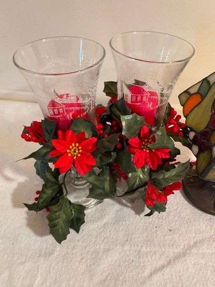 Stained Glass Lamp with Candle Holder Centerpiece