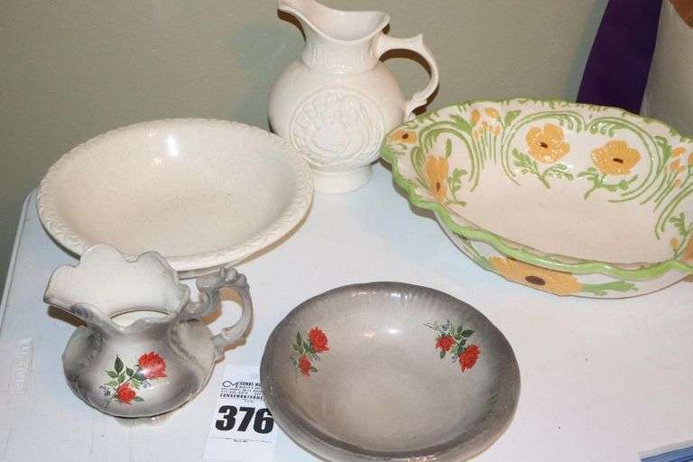 2 Porcelain/Ceramic Wash Bowls Pitcher sets & Additional Bowl