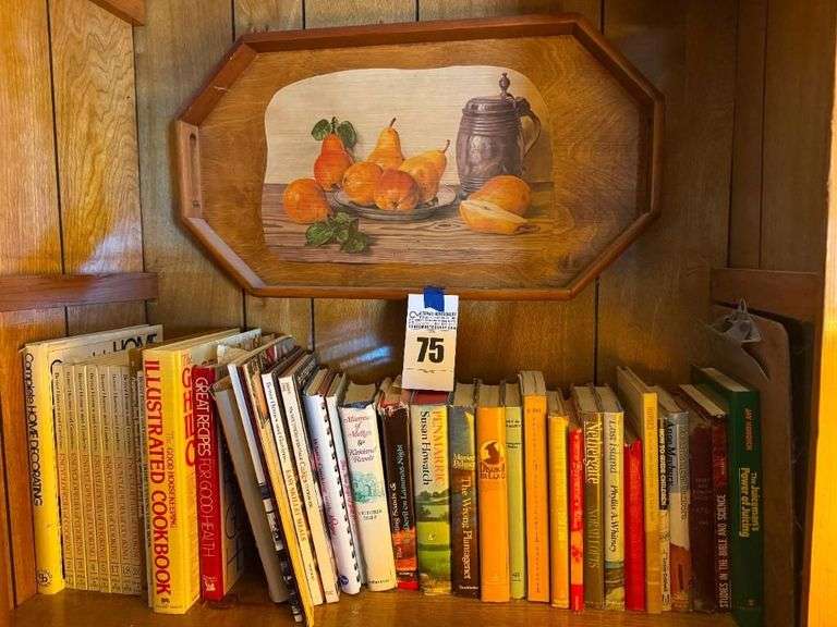 Vintage Cookbooks, Novels, and Fruit Tray