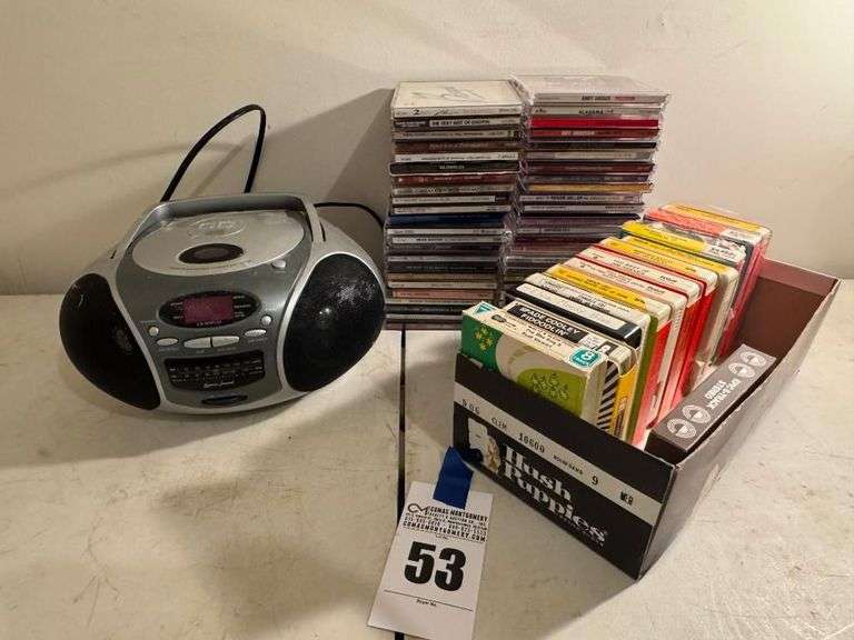 Lenoxx Sound CD Player, CDs, and 8-Track Tapes