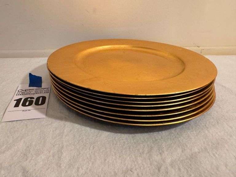 Set of 8 Florentine Metallic Gold Leaf Charger Plates