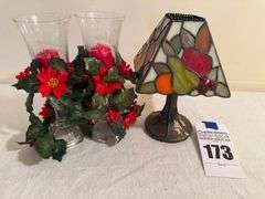 Stained Glass Lamp with Candle Holder Centerpiece