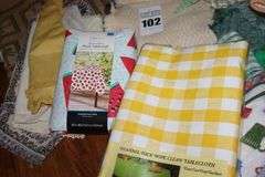 Variety of Table Runners, Kitchen Towels, Hot pads, Aprons, Some in package table cloths