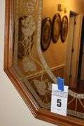 Octagon Vintage Windsor Art Mirror with Etched Floral Design    35"x28"