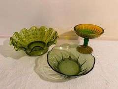 Assorted Green Glass Bowls