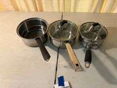 Set of Three Stainless Steel Saucepans