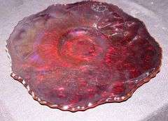 Vintage Red Iridescent Cake Platter with stand  13"