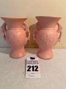 Pair of McCoy Pink Vases with Leaf Design