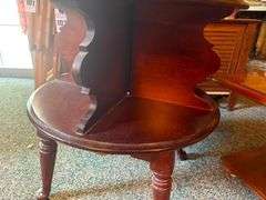 Round Cherry Wood Accent Table with Display Shelf