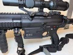 Heckler & Koch MR 762 A1 Semi-Automatic Rifle with Weaver scope, bipod, and sling.