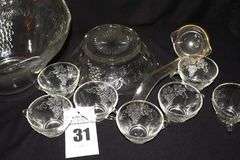 Vintage Grape Design Punch Bowl with Pedestal, 7 cups and plastic ladle