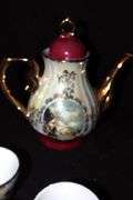 Vintage Iridescent Victorian Porcelain Tea/Coffee Pot Set: Pitcher, 6 Cups, 6 Saucers, Creamer & sugar bowl