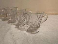 Pressed Glass Dessert Set - Footed Bowls and Creamers