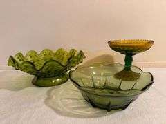 Assorted Green Glass Bowls