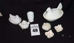 Variety of Vintage items: 2 Hen on Nest Candy Dishes (2 sizes), Swans, etc.