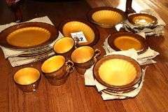 Set of Vernon Ware by Metlox "San Ferando" - hand painted: 8 dinner plates, 5 bowls, 5 plate, 6 saucers, 7 cups (one handle has been glued) oval serving bowls and round serving bowl