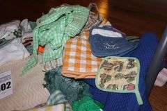 Variety of Table Runners, Kitchen Towels, Hot pads, Aprons, Some in package table cloths