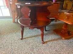 Round Cherry Wood Accent Table with Display Shelf