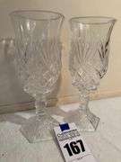 Pair of Elegant Cut Crystal Candle Holders / Hurricane Shades