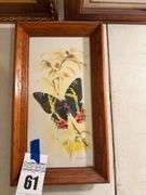 Three Framed Prints: Landscape, Birds and Butterfly