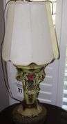 Vintage Victorian Porcelain "Corday" Style Table Lamp with Flowers (gold tone trim)  with shade     35"x14"                                         **Matches Lot #22