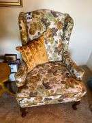 Floral Upholstered Wingback Chair with Pillow