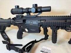 Heckler & Koch MR 762 A1 Semi-Automatic Rifle with Weaver scope, bipod, and sling.