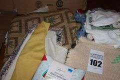 Variety of Table Runners, Kitchen Towels, Hot pads, Aprons, Some in package table cloths