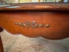Round Wood Coffee Table with Decorative Trim