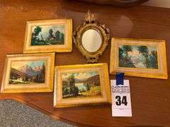 Collection of Framed Art and Gilt Mirror