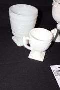 Variety of Milk Glass Bowls, Vases, Candy Dish, & Candle stand etc.