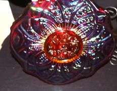 Vintage Red Iridescent Cake Platter with stand  13"