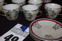 Vintage Iridescent Victorian Porcelain Tea/Coffee Pot Set: Pitcher, 6 Cups, 6 Saucers, Creamer & sugar bowl