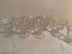 Pressed Glass Dessert Set - Footed Bowls and Creamers