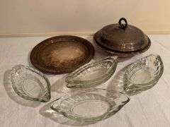 Silver Plated Serving Set with Glass Bowls