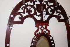 Vintage Marble Top Wood Hall Tree with 9 hooks & oval Mirror with bottom shelf    78"x48"x18"                      **Buyer bring help to remove