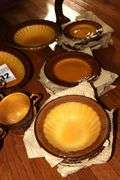 Set of Vernon Ware by Metlox "San Ferando" - hand painted: 8 dinner plates, 5 bowls, 5 plate, 6 saucers, 7 cups (one handle has been glued) oval serving bowls and round serving bowl