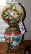 Vintage Kerosene Parlor Lamp Gone With The Wind Globe - hand painted (Top Globe needs restoration)    19"x7"