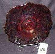 Vintage Red Iridescent Cake Platter with stand  13"