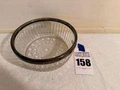 Ribbed Glass Bowl with Metal Rim
