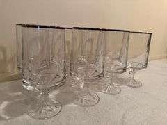 Set of 8 Fostoria Stemmed Water Glasses with Silver Trim