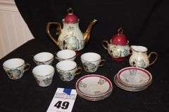 Vintage Iridescent Victorian Porcelain Tea/Coffee Pot Set: Pitcher, 6 Cups, 6 Saucers, Creamer & sugar bowl