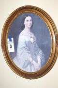 Vintage Victorian Southern Belle Lipography Print in Oval Frame   24"x20"