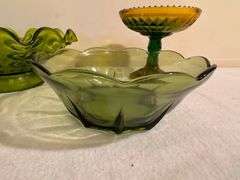 Assorted Green Glass Bowls