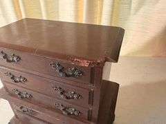 Miniature Wooden Chest of Drawers with Contents