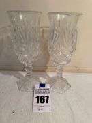 Pair of Elegant Cut Crystal Candle Holders / Hurricane Shades